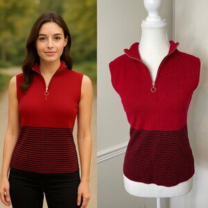 🐈San Francisco Red and Black Striped Sleeveless Zip Collar Top M